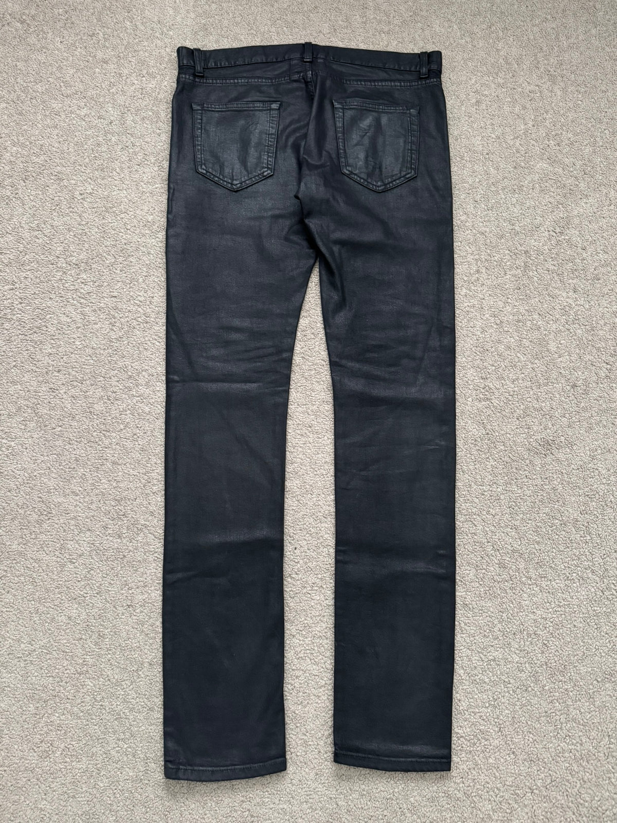 FW13 Saint Laurent by Hedi Slimane "Nightrider" Black Waxed D02 Denim Jeans