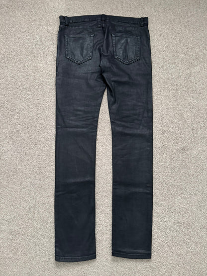 FW13 Saint Laurent by Hedi Slimane "Nightrider" Black Waxed D02 Denim Jeans