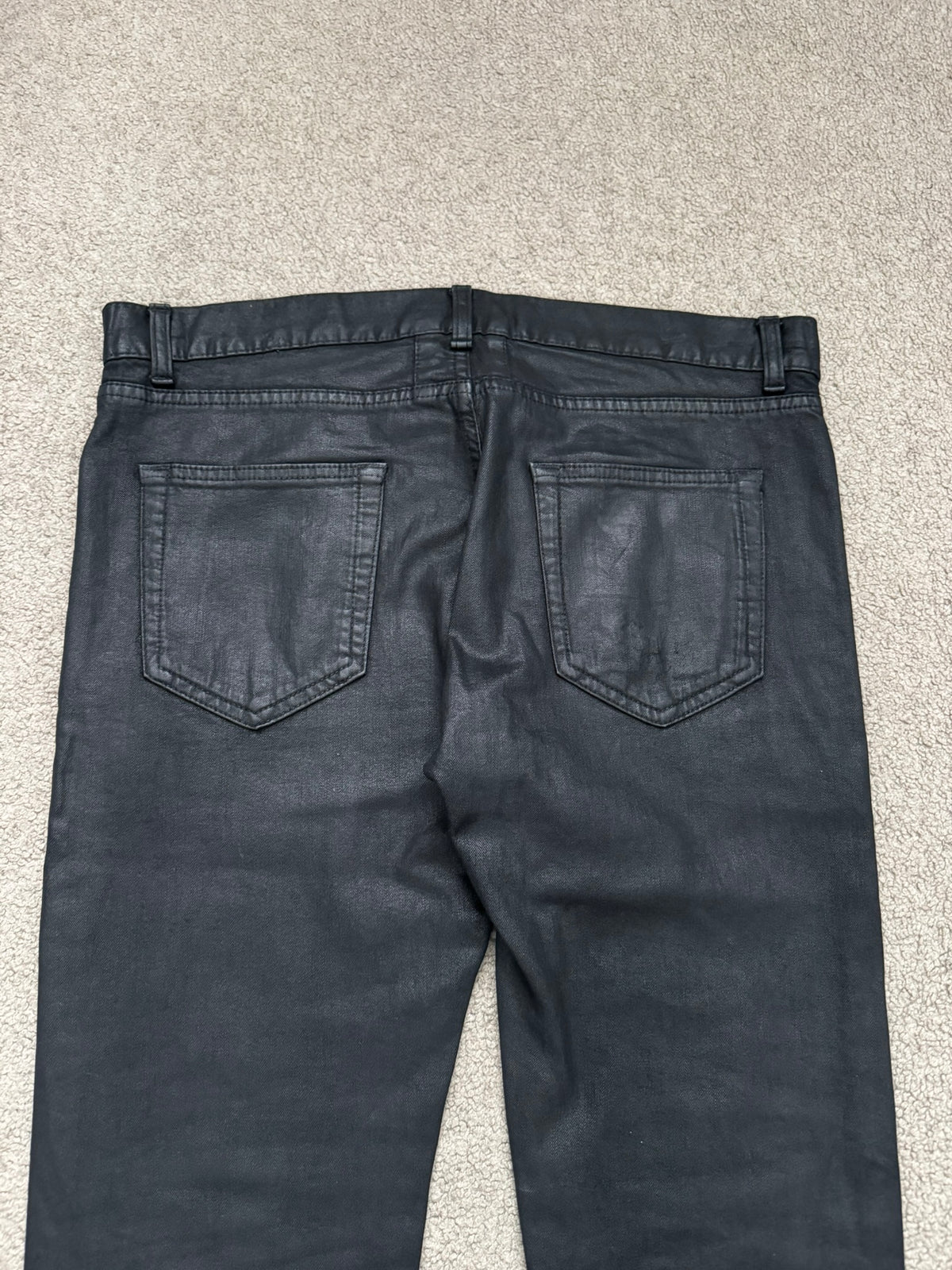 FW13 Saint Laurent by Hedi Slimane "Nightrider" Black Waxed D02 Denim Jeans