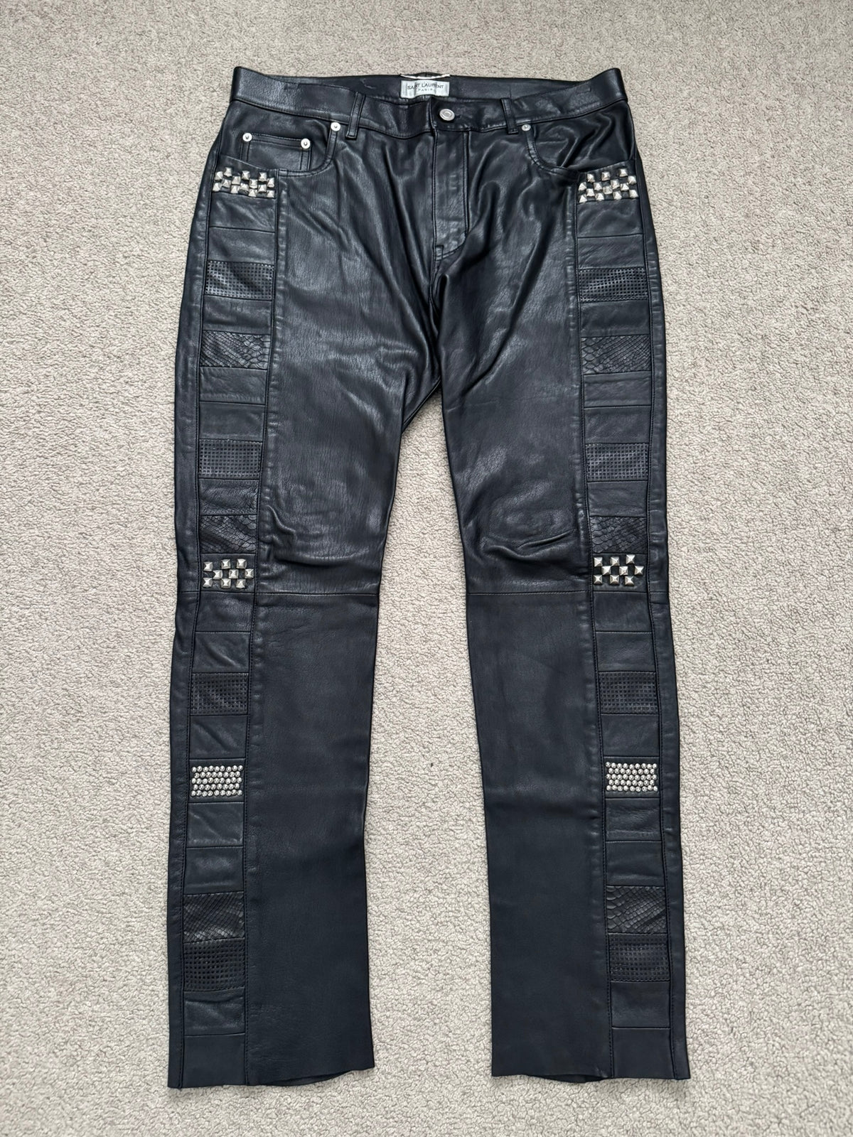 SS16 Saint Laurent by Hedi Slimane Runway Studded Leather Jeans