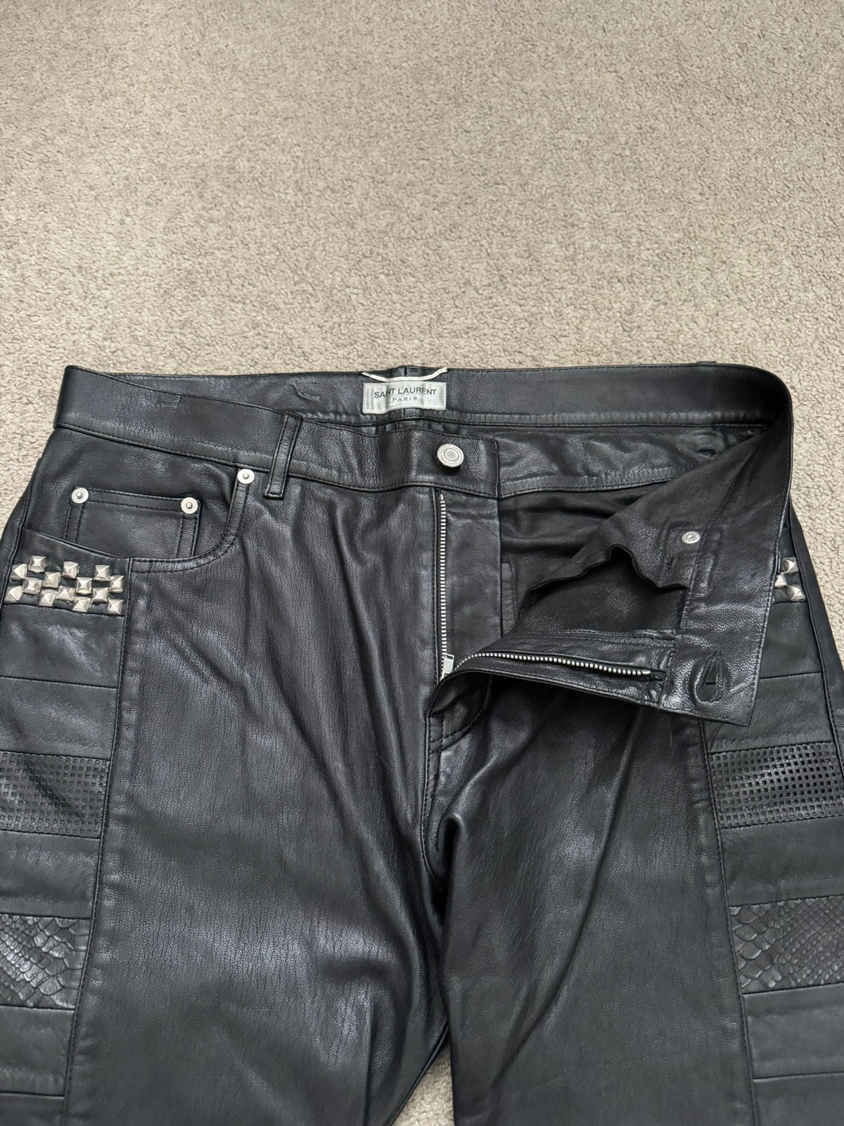 SS16 Saint Laurent by Hedi Slimane Runway Studded Leather Jeans