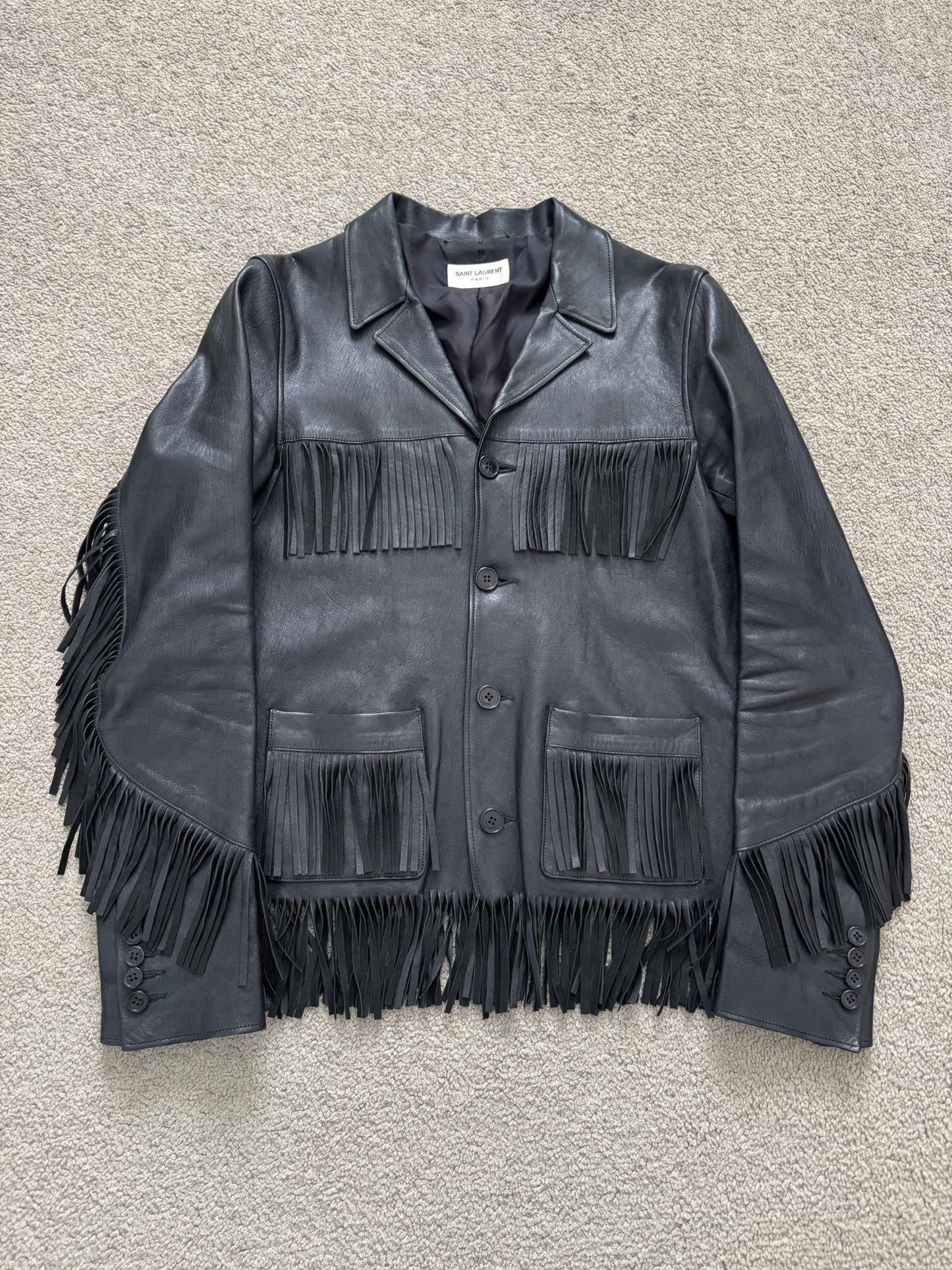 FW13 Saint Laurent by Hedi Slimane Black Fringe Leather Jacket