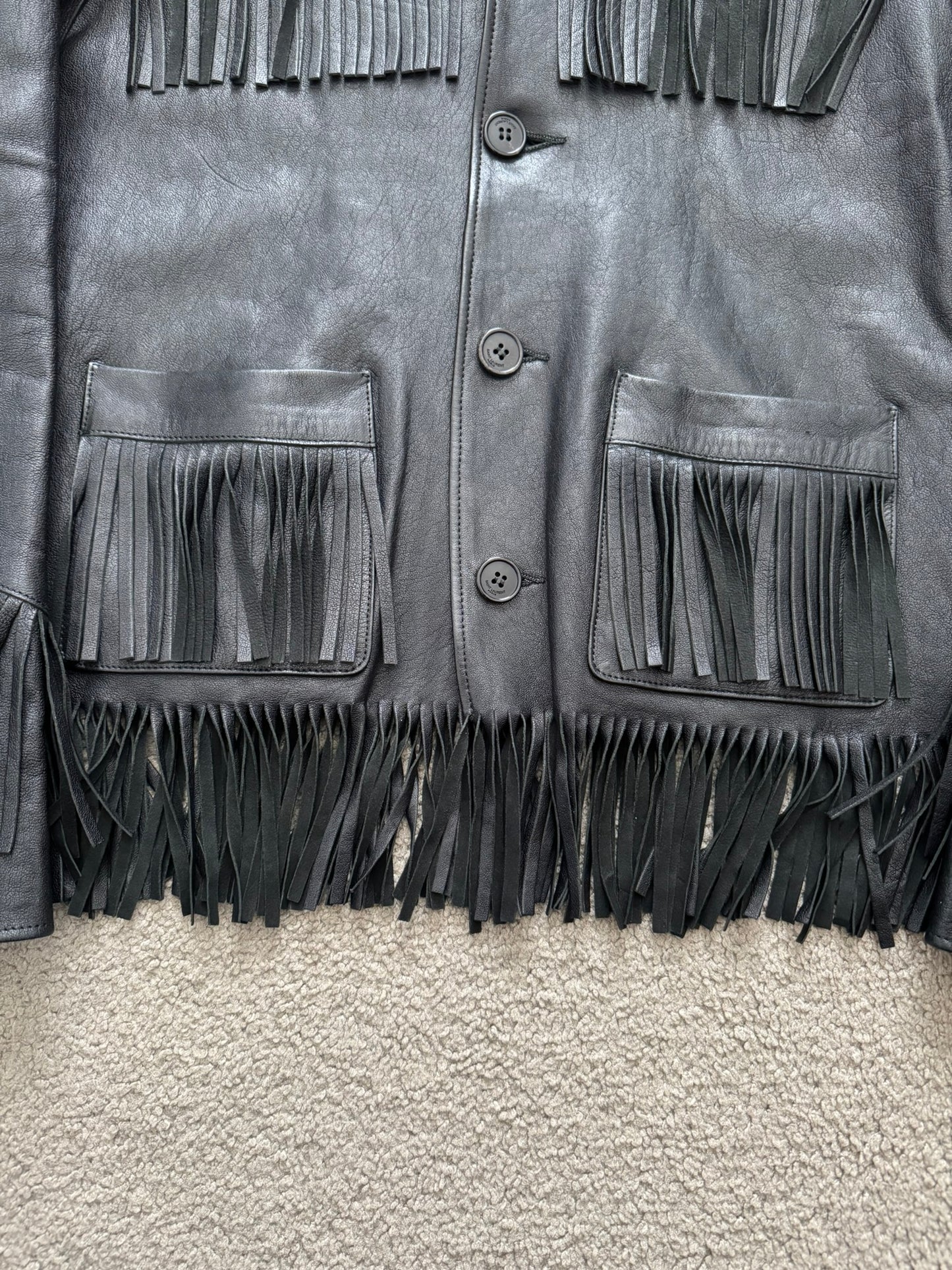FW13 Saint Laurent by Hedi Slimane Black Fringe Leather Jacket