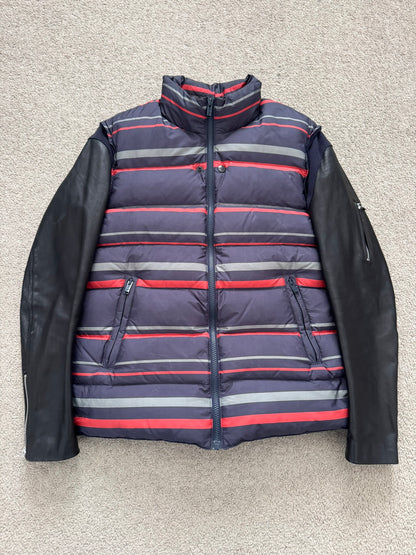 FW14 Undercover Hybrid Striped Leather Sleeve Puffer Jacket