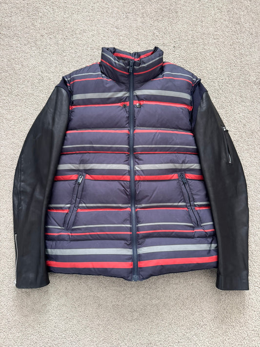 FW14 Undercover Hybrid Striped Leather Sleeve Puffer Jacket
