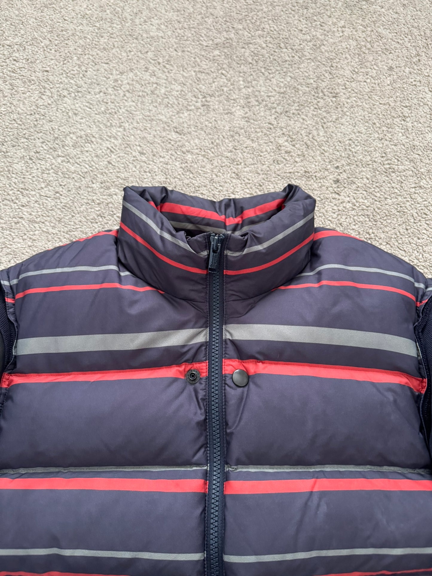 FW14 Undercover Hybrid Striped Leather Sleeve Puffer Jacket