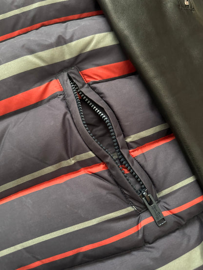 FW14 Undercover Hybrid Striped Leather Sleeve Puffer Jacket