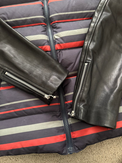 FW14 Undercover Hybrid Striped Leather Sleeve Puffer Jacket