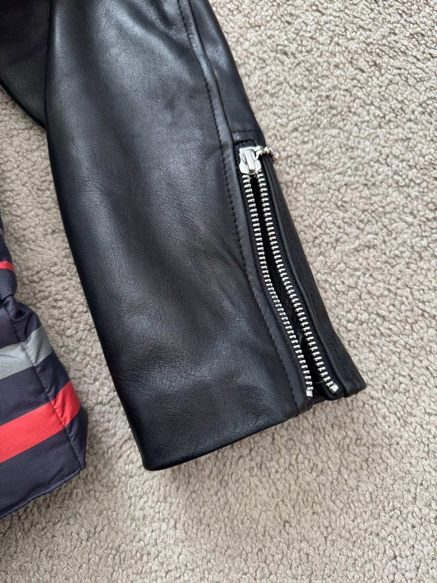 FW14 Undercover Hybrid Striped Leather Sleeve Puffer Jacket