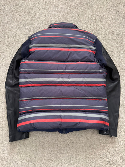 FW14 Undercover Hybrid Striped Leather Sleeve Puffer Jacket