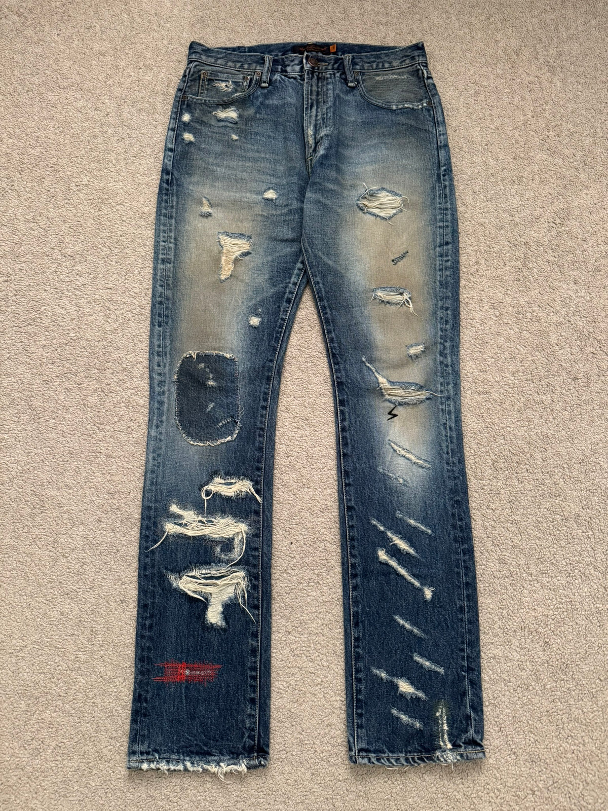 SS05 Undercover "But Beautiful" 60 Distressed Patch Denim Jeans