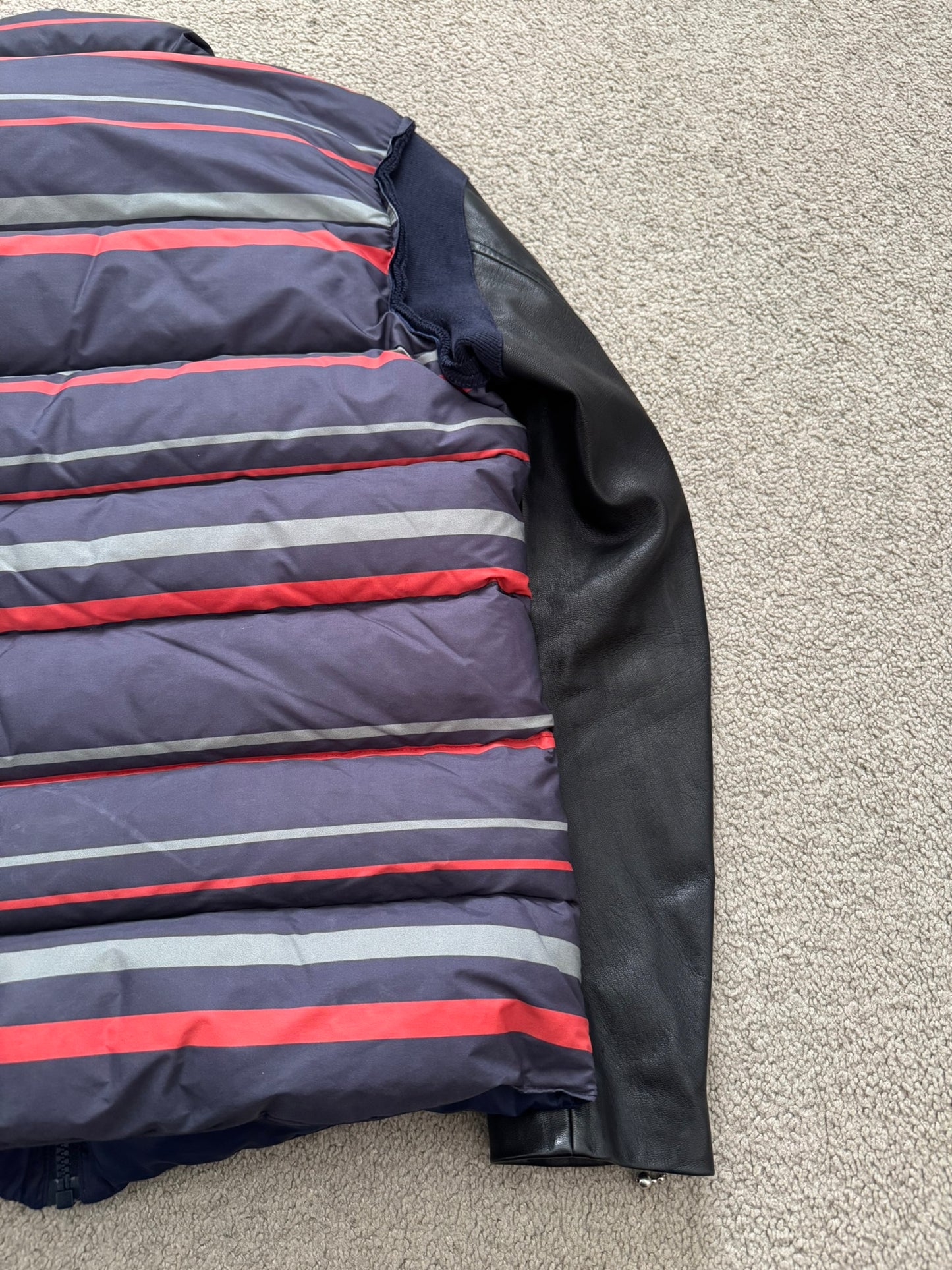 FW14 Undercover Hybrid Striped Leather Sleeve Puffer Jacket