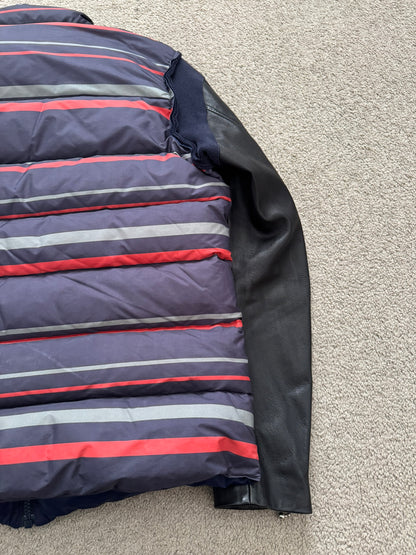FW14 Undercover Hybrid Striped Leather Sleeve Puffer Jacket