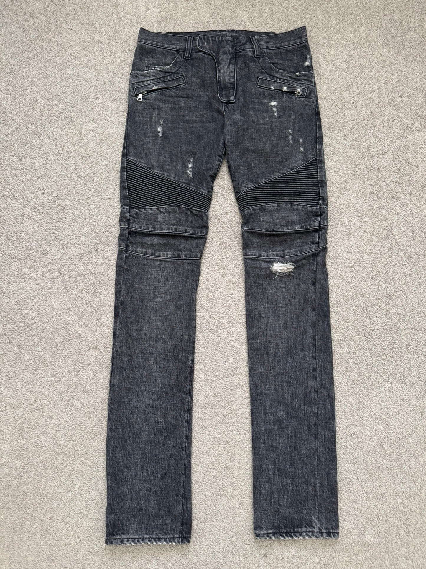 SS11 Balmain by Christophe Decarnin Eagle Coin Zip Biker Denim Jeans