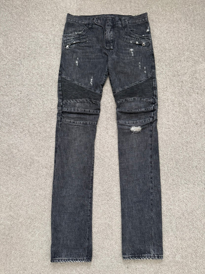 SS11 Balmain by Christophe Decarnin Eagle Coin Zip Biker Denim Jeans