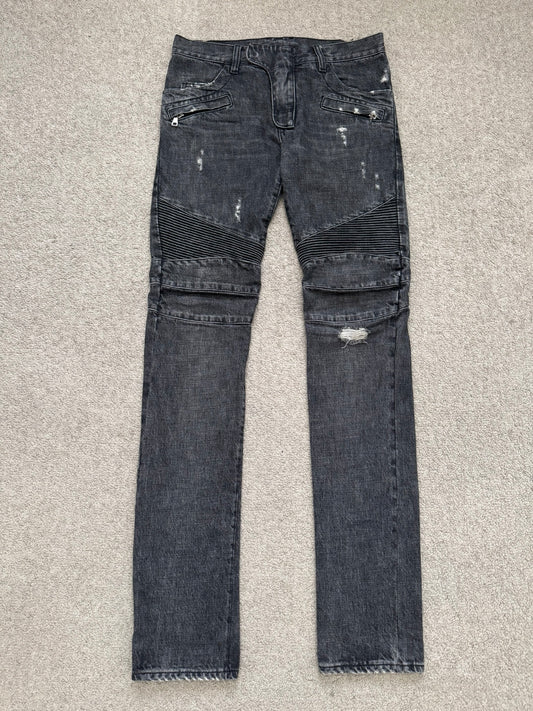 SS11 Balmain by Christophe Decarnin Eagle Coin Zip Biker Denim Jeans