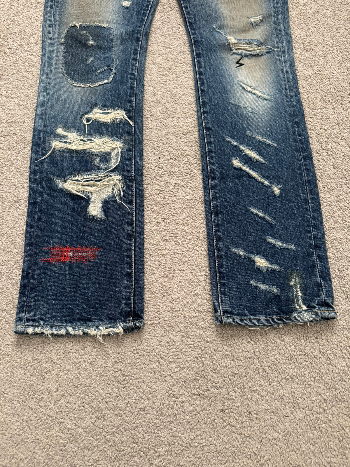 SS05 Undercover "But Beautiful" 60 Distressed Patch Denim Jeans