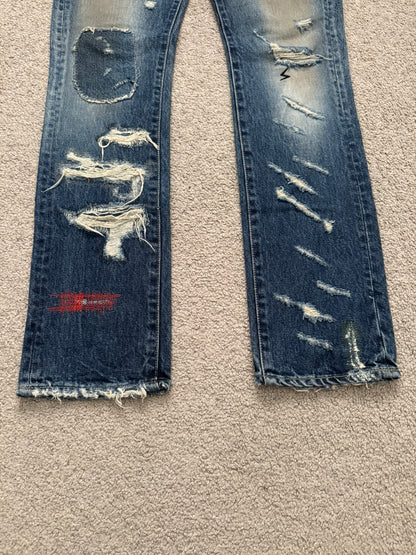 SS05 Undercover "But Beautiful" 60 Distressed Patch Denim Jeans