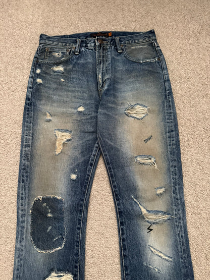 SS05 Undercover "But Beautiful" 60 Distressed Patch Denim Jeans