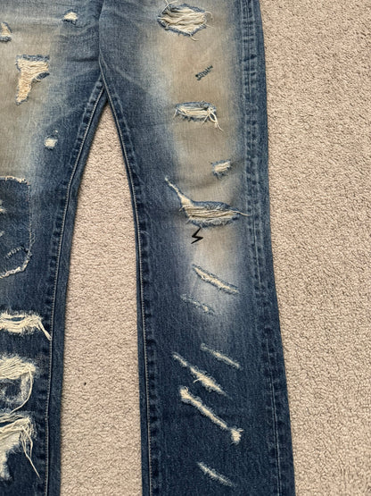 SS05 Undercover "But Beautiful" 60 Distressed Patch Denim Jeans
