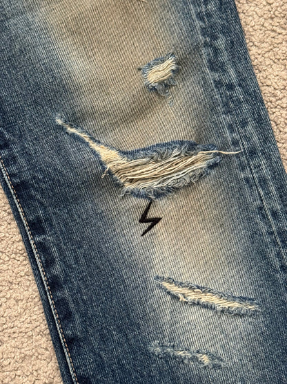SS05 Undercover "But Beautiful" 60 Distressed Patch Denim Jeans