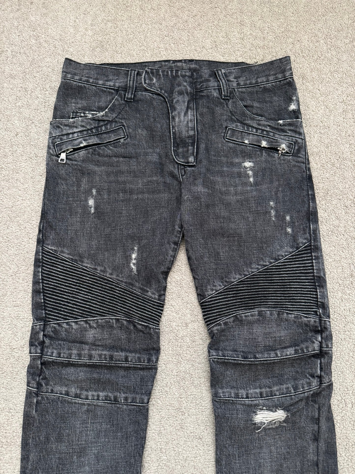 SS11 Balmain by Christophe Decarnin Eagle Coin Zip Biker Denim Jeans