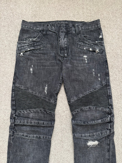 SS11 Balmain by Christophe Decarnin Eagle Coin Zip Biker Denim Jeans