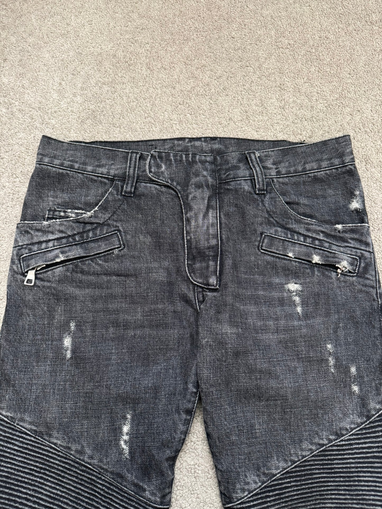 SS11 Balmain by Christophe Decarnin Eagle Coin Zip Biker Denim Jeans