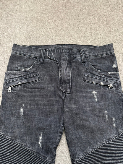 SS11 Balmain by Christophe Decarnin Eagle Coin Zip Biker Denim Jeans