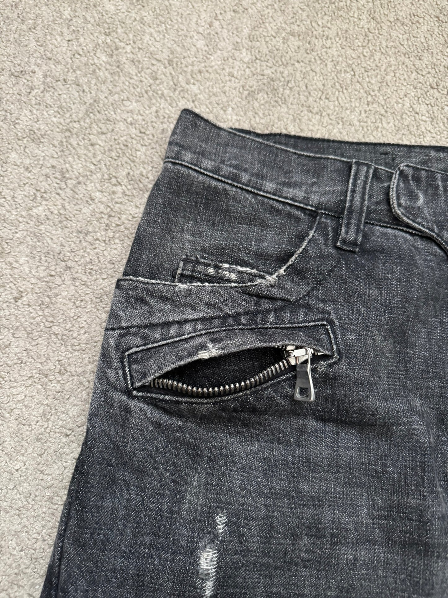 SS11 Balmain by Christophe Decarnin Eagle Coin Zip Biker Denim Jeans