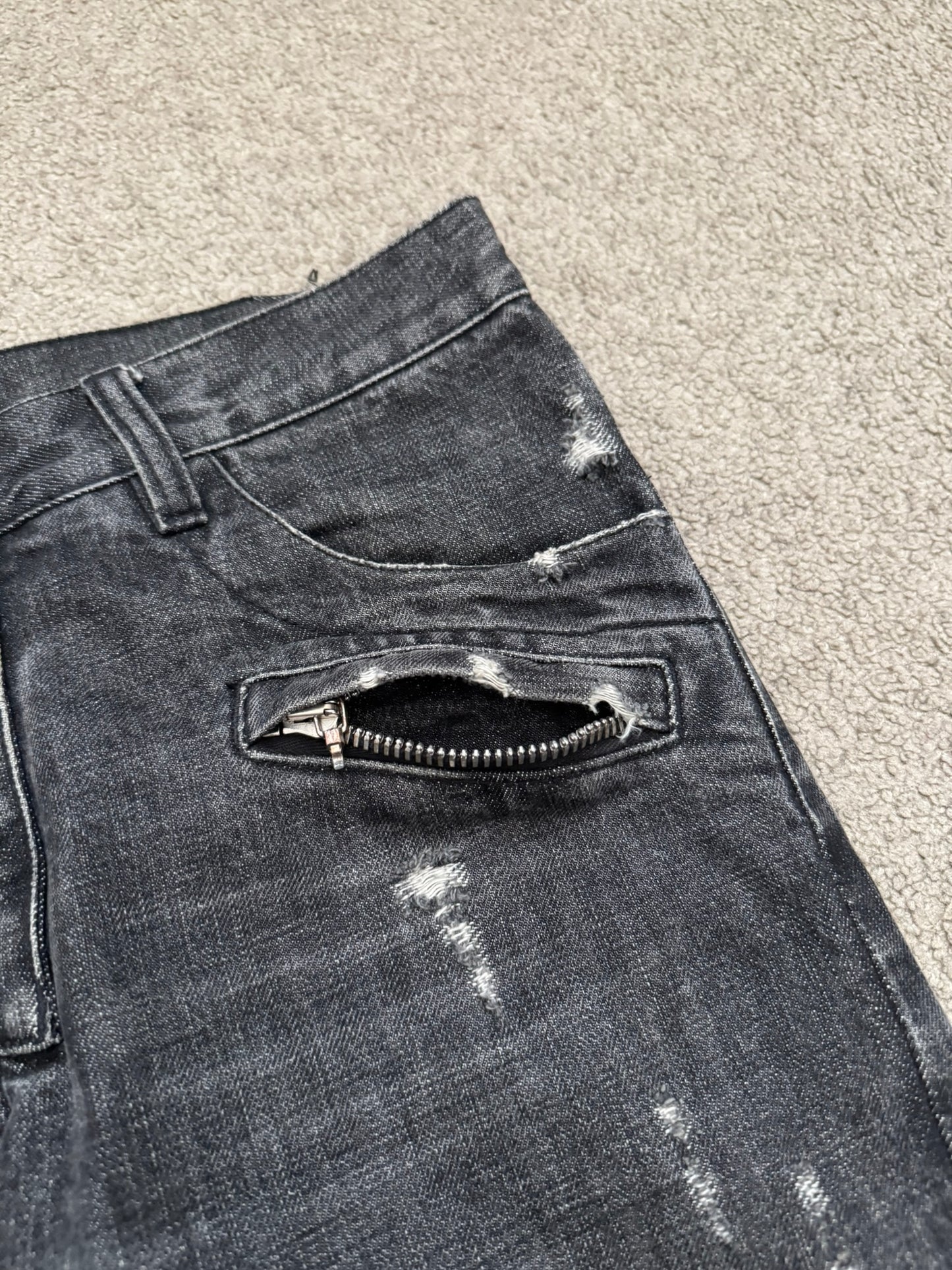 SS11 Balmain by Christophe Decarnin Eagle Coin Zip Biker Denim Jeans