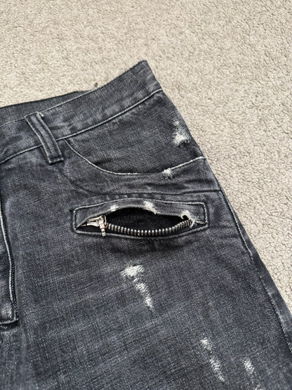 SS11 Balmain by Christophe Decarnin Eagle Coin Zip Biker Denim Jeans