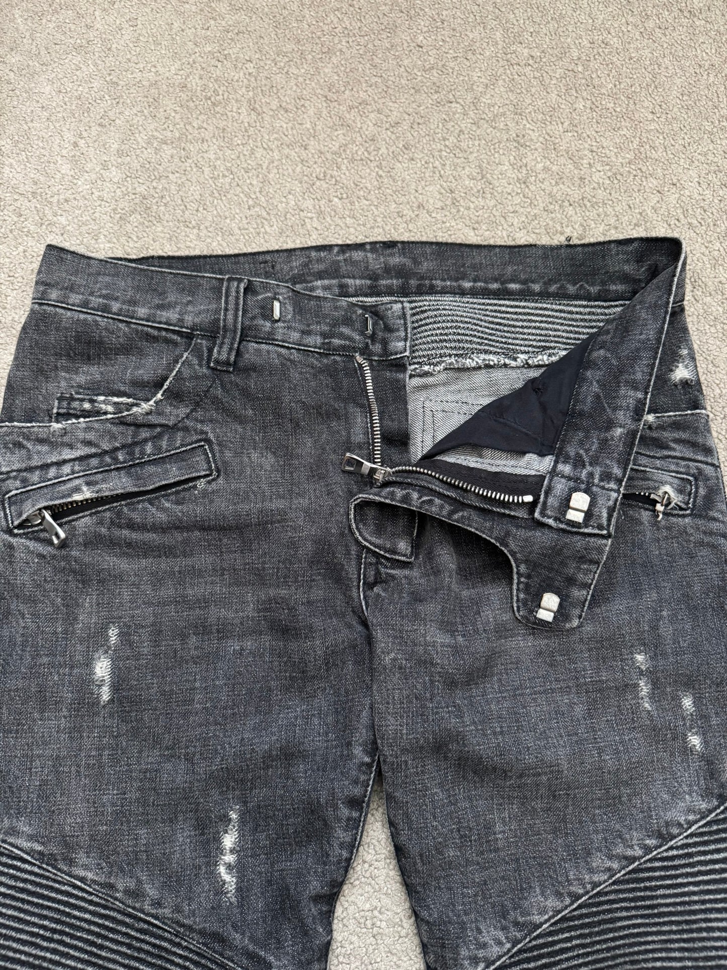 SS11 Balmain by Christophe Decarnin Eagle Coin Zip Biker Denim Jeans