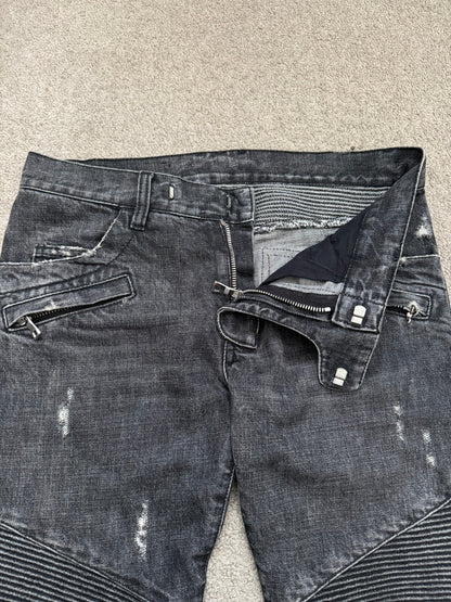 SS11 Balmain by Christophe Decarnin Eagle Coin Zip Biker Denim Jeans