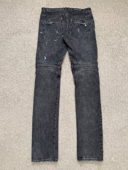 SS11 Balmain by Christophe Decarnin Eagle Coin Zip Biker Denim Jeans