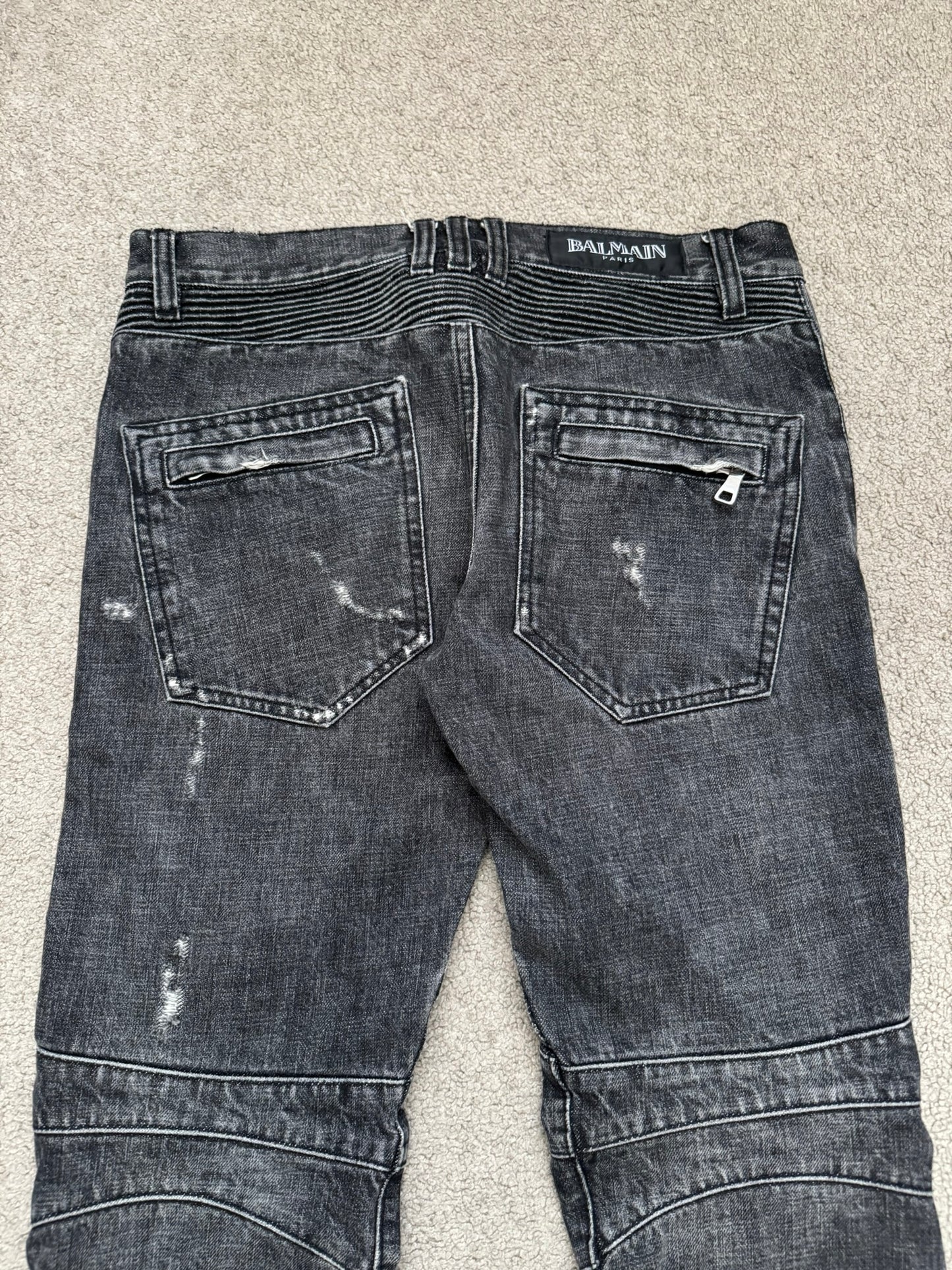 SS11 Balmain by Christophe Decarnin Eagle Coin Zip Biker Denim Jeans