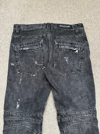 SS11 Balmain by Christophe Decarnin Eagle Coin Zip Biker Denim Jeans
