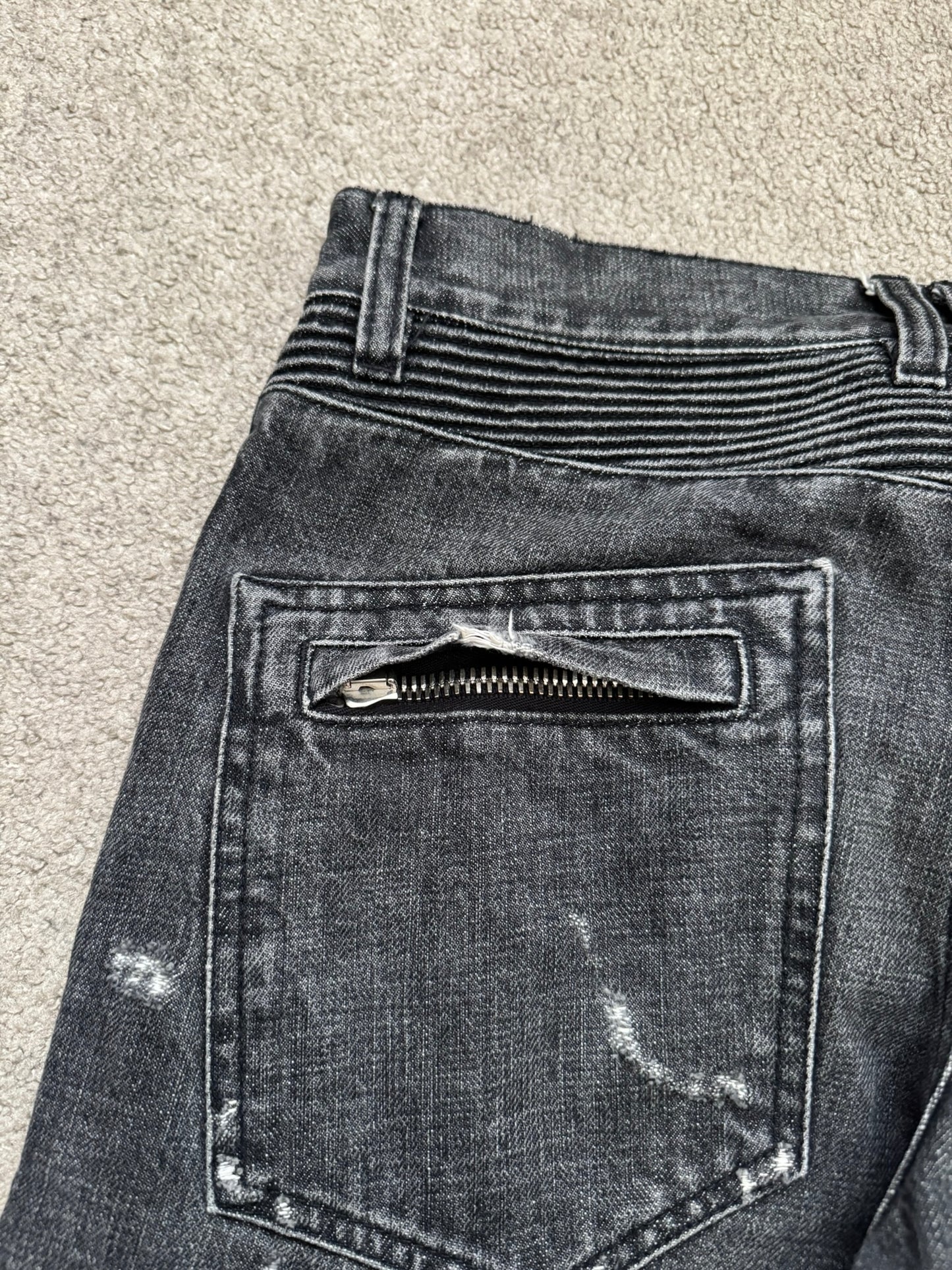 SS11 Balmain by Christophe Decarnin Eagle Coin Zip Biker Denim Jeans