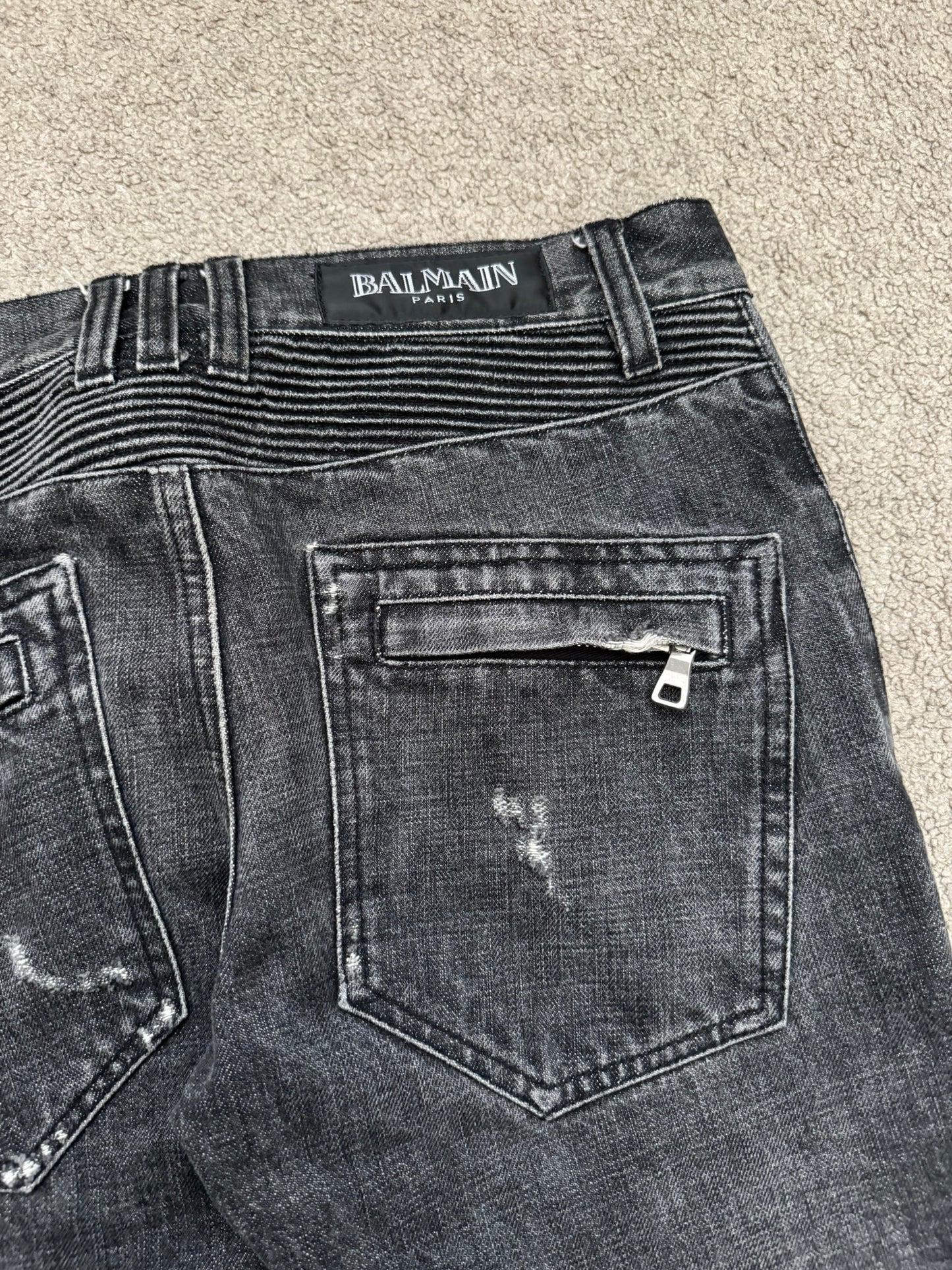SS11 Balmain by Christophe Decarnin Eagle Coin Zip Biker Denim Jeans