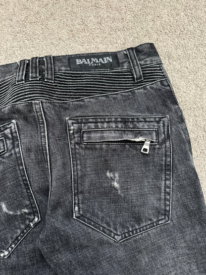 SS11 Balmain by Christophe Decarnin Eagle Coin Zip Biker Denim Jeans