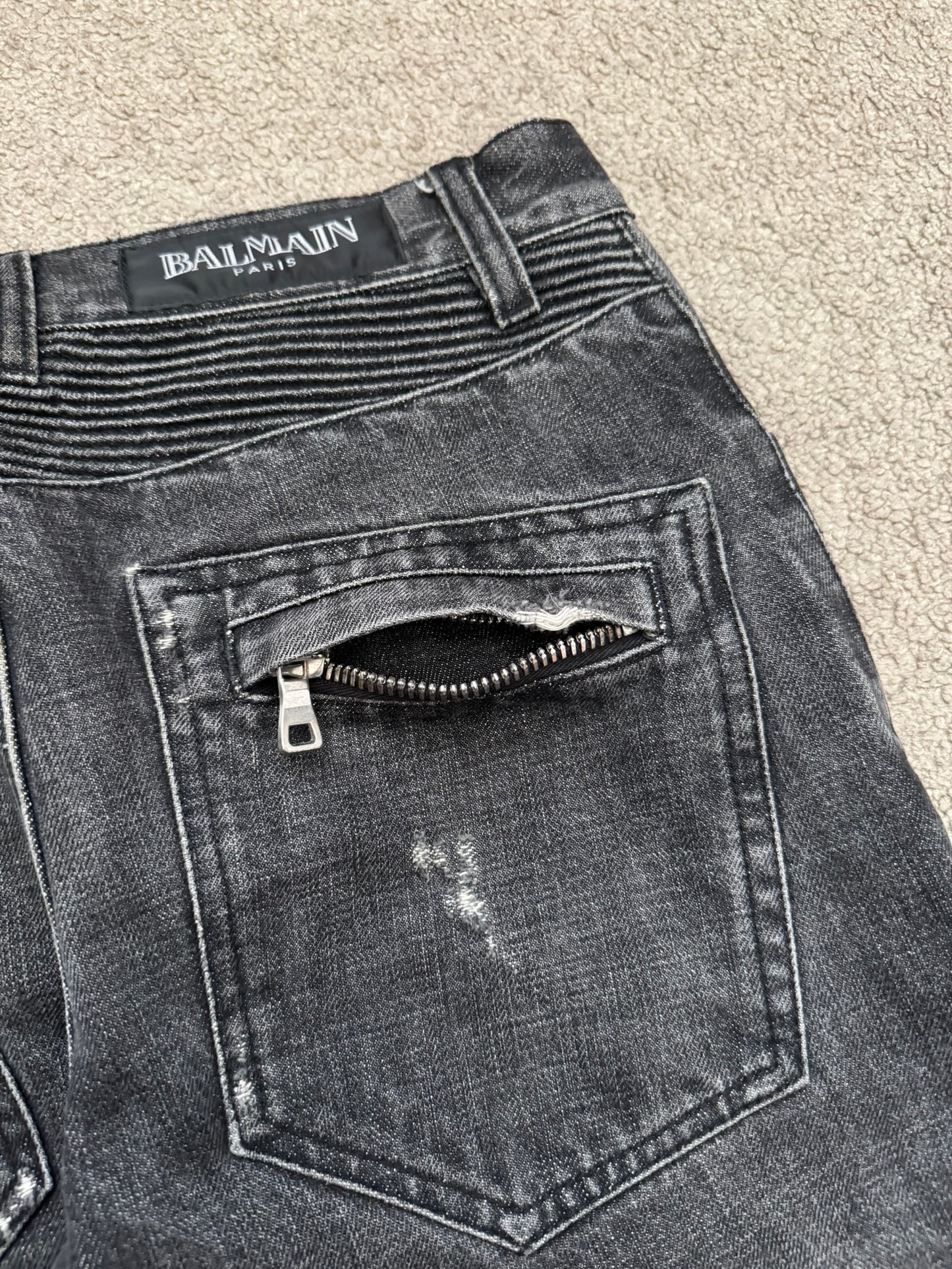SS11 Balmain by Christophe Decarnin Eagle Coin Zip Biker Denim Jeans