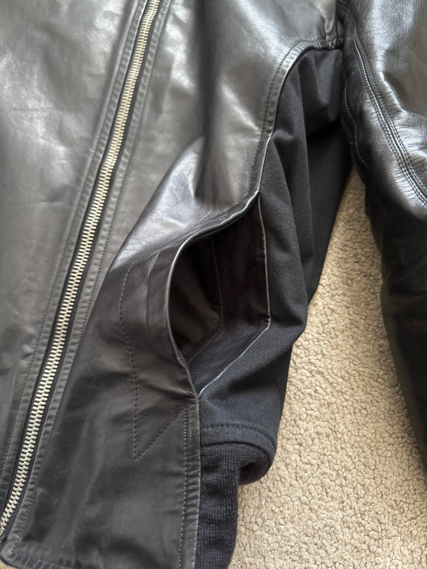 SS10 Rick Owens Mainline "Release" Hybrid Nylon Leather Jacket