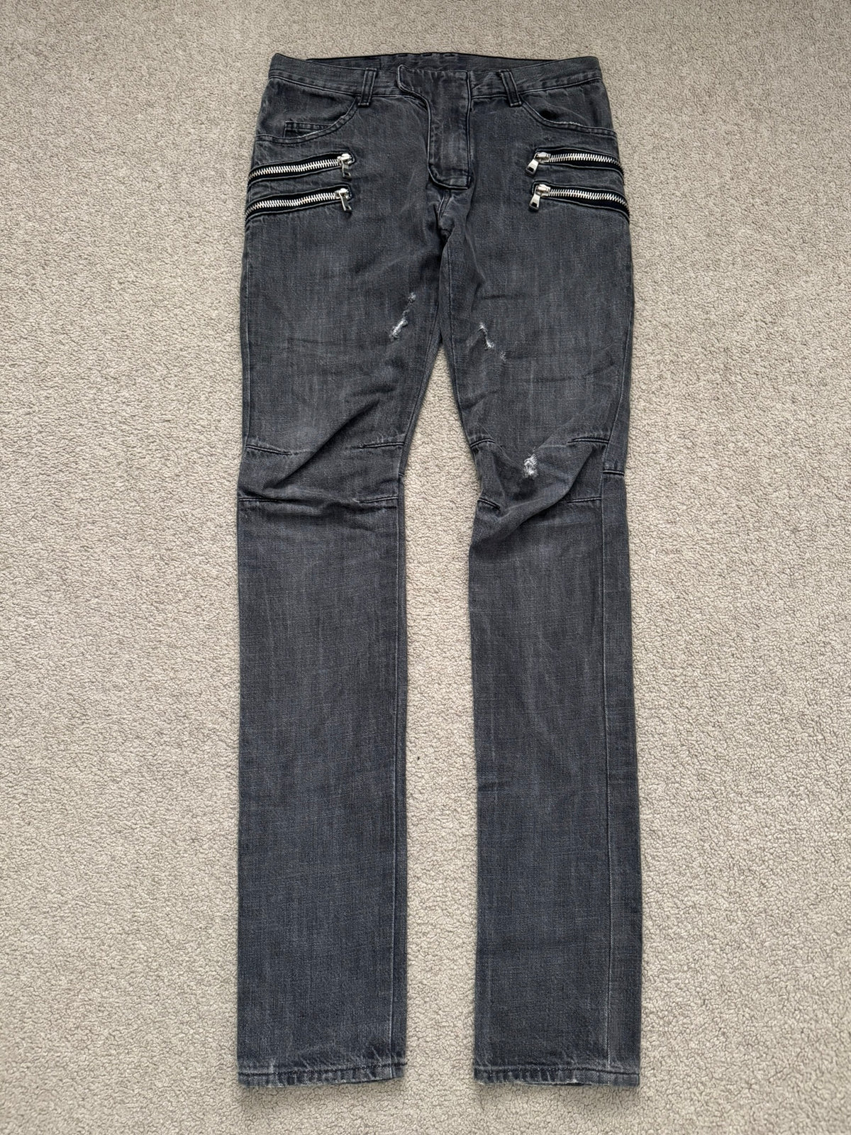 FW11 Balmain by Christophe Decarnin 4 Zip Biker Denim Jeans