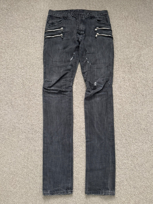 FW11 Balmain by Christophe Decarnin 4 Zip Biker Denim Jeans
