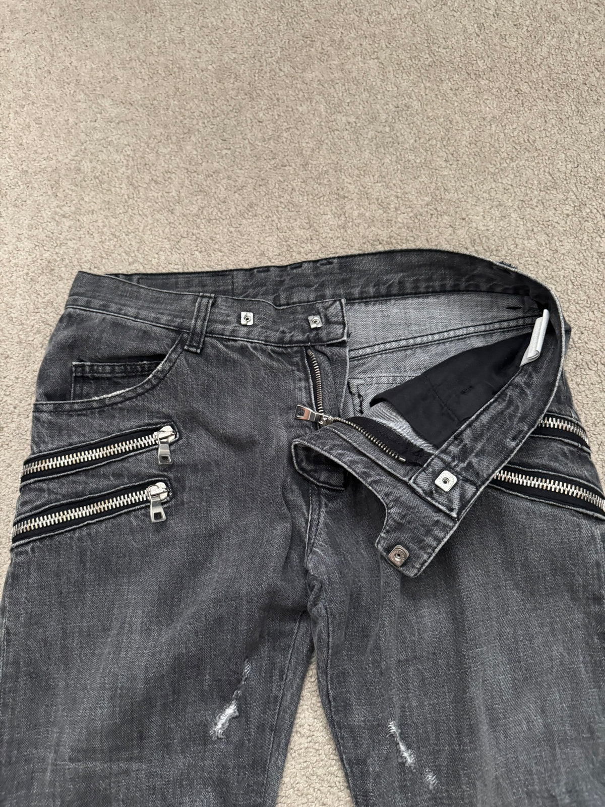 FW11 Balmain by Christophe Decarnin 4 Zip Biker Denim Jeans