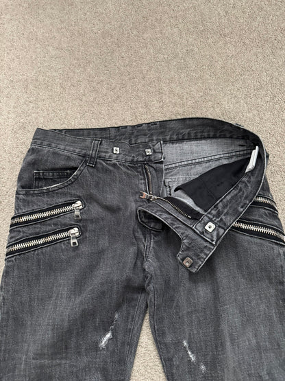 FW11 Balmain by Christophe Decarnin 4 Zip Biker Denim Jeans