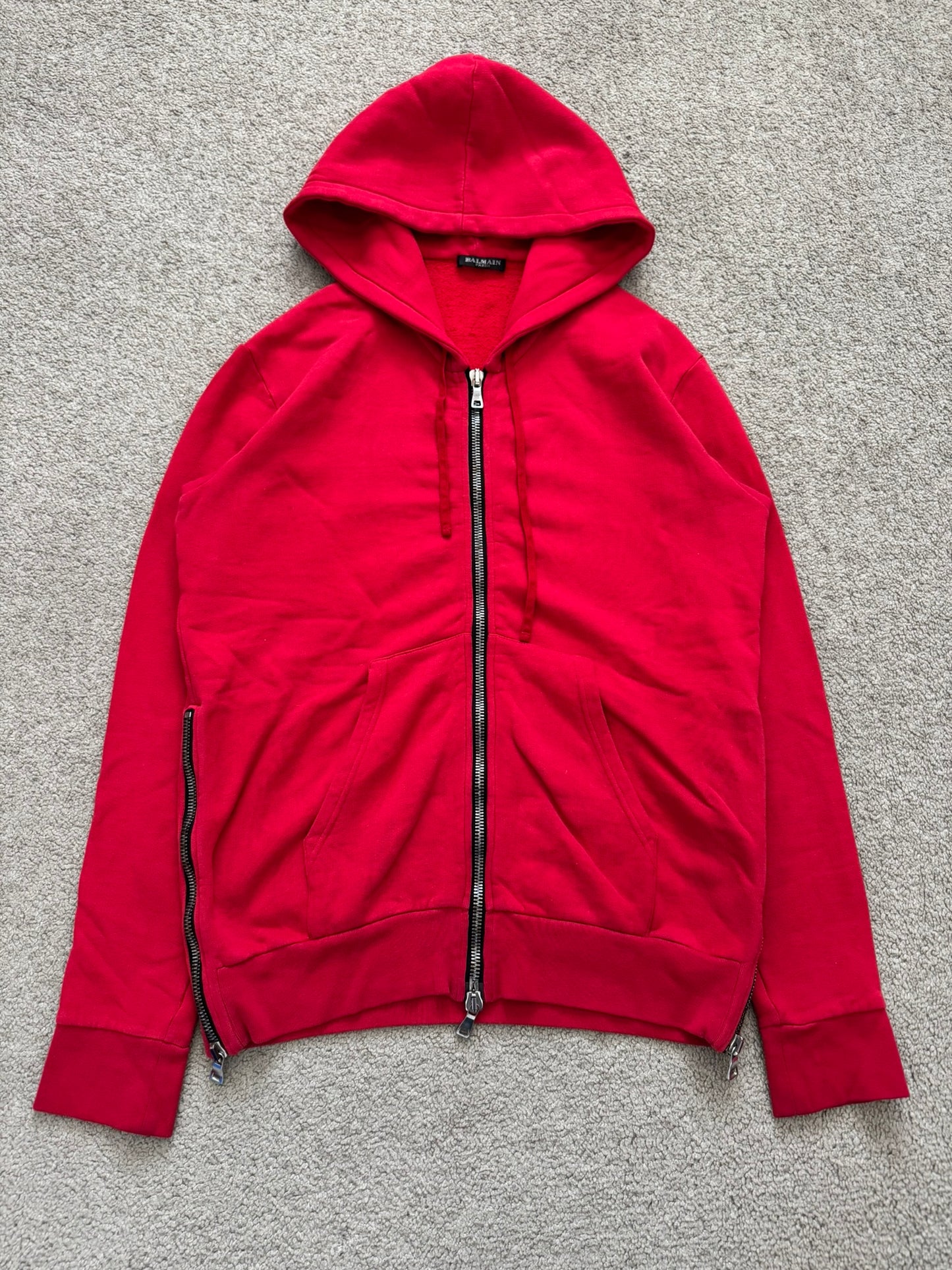 SS10 Balmain by Christophe Decarnin Red Biker Zip Up Hoodie