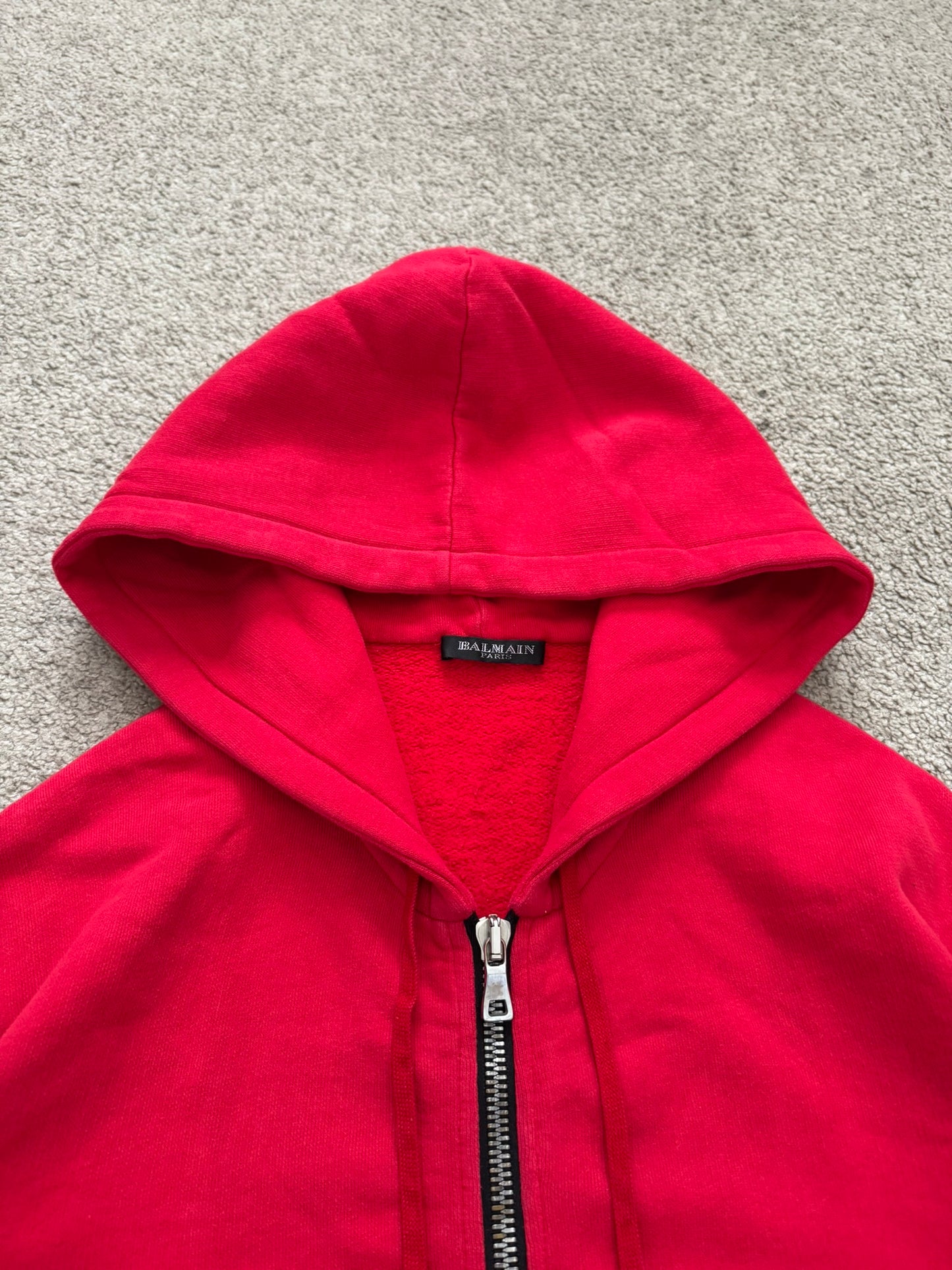 SS10 Balmain by Christophe Decarnin Red Biker Zip Up Hoodie