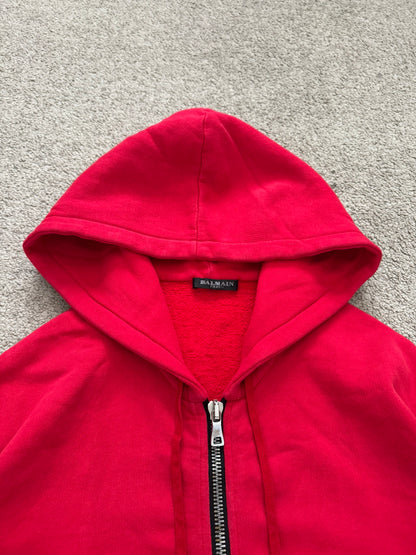 SS10 Balmain by Christophe Decarnin Red Biker Zip Up Hoodie