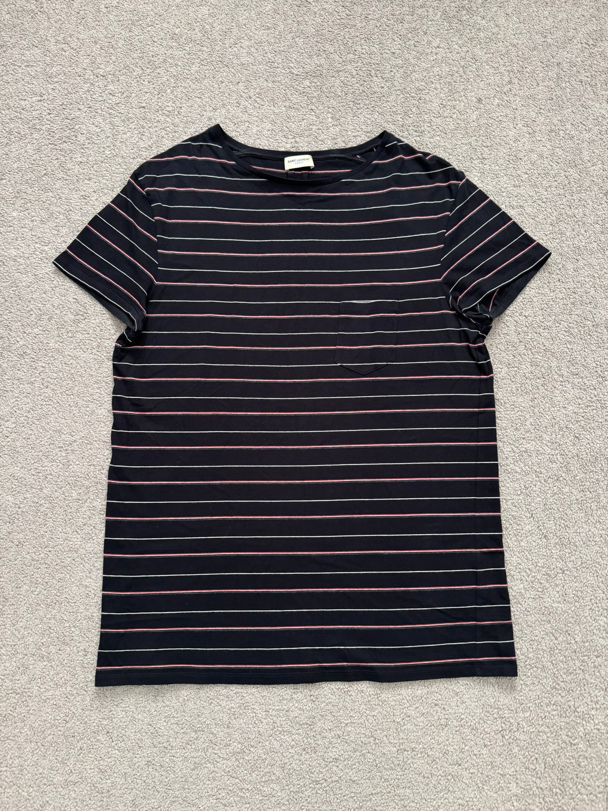 FW14 Saint Laurent by Hedi Slimane Thin Striped Pocket T Shirt